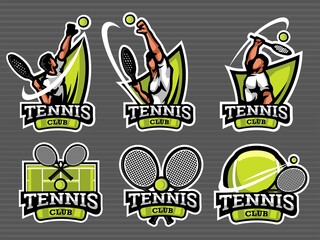 Set of tennis logos and emblems in grey colour. Tennis Vector illustration