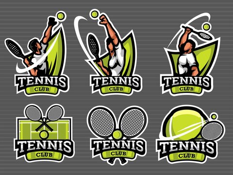 Set of tennis logos and emblems in grey colour. Tennis Vector illustration