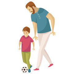 
A caring father is playing and protecting his son 
