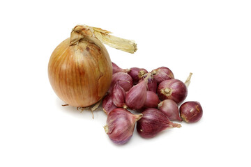 Onion and shallots with isolated on white background