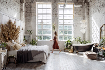 Cozy and comfortable room with interior in bohemian style © brizmaker