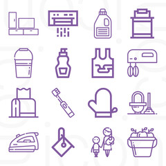 16 pack of household  lineal web icons set