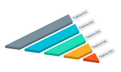 Funnel infographic design. Isometric pyramid diagram. Sales and marketing cone with 5 steps. Vector illustration.