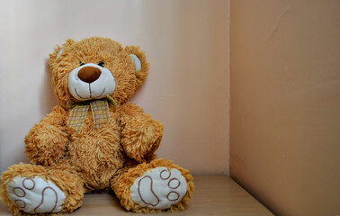 Cute Brown Teddy Bear in Children's Room