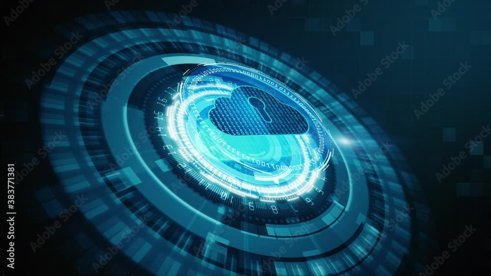 Poster hud and digital cloud computing of cyber security, digital data network protection, future technolog