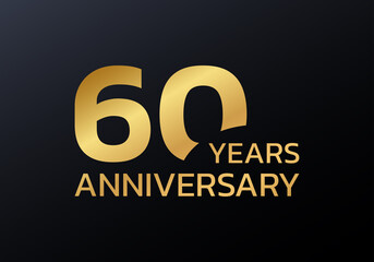 60th anniversary logo. 60 years celebrating icon or golden badge. Vector illustration.