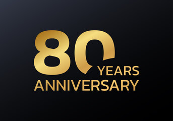 80th anniversary logo. 80 years celebrating icon or golden badge. Vector illustration.