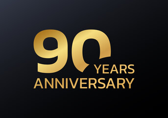90th anniversary logo. 90 years celebrating icon or golden badge. Vector illustration.