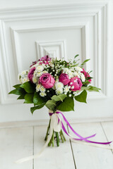 bouquet of pink roses, bridal bouquet of roses