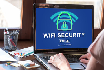 Wifi security concept on a laptop screen