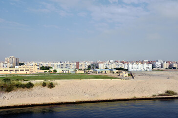 Fototapeta na wymiar Panoramic view of the city Ismailia in Egypt - Africa. View from the Suez Canal side.
