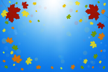 Fototapeta na wymiar Beautiful bright autumn background with falling maple leaves and bokeh lights. Copy space