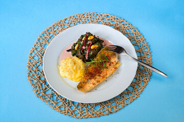 Zander fillet, chard and mashed potato.