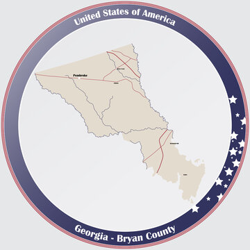 Large And Detailed Map Of Bryan County In Georgia, USA.