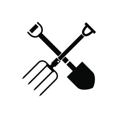 Gardening tools set. Farm icons isolated on white background. Shovel and pitchfork icons. Vector illustration. EPS10