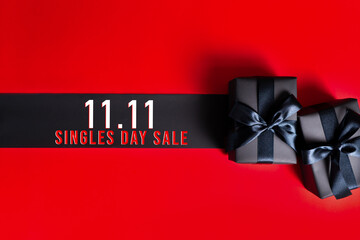 11.11 single day sale concept, black gift box for online shopping