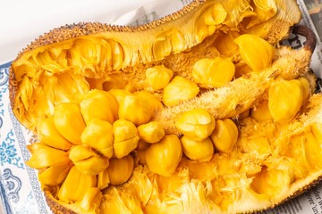 Closed up shot of opened jackfruit or locally known as cempedak/chempedak