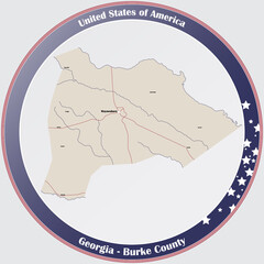 Large and detailed map of Burke county in Georgia, USA.