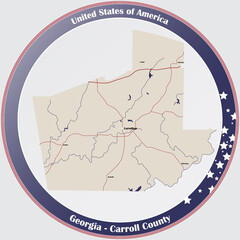 Large and detailed map of Carroll county in Georgia, USA.