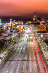 Fototapeta na wymiar Belarus, Grodno. Road at night in winter. City center.