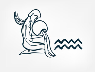 aquarius zodiac sign vector single one line isolated design element