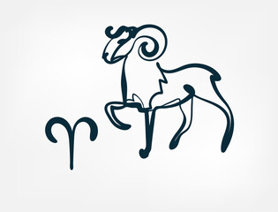 aries zodiac sign vector single one line isolated design element