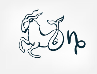 capricorn zodiac sign vector single one line isolated design element