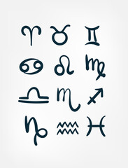 set zodiac sign vector single one line isolated design element
