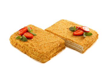 BIg puff pastry decorated with strawberry isolated on a white