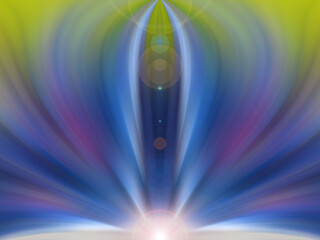 Abstract futuristic flower of color from green to blue violet. Illustration for text about chakras or meditation.