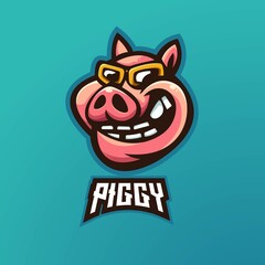Piggy pig mascot logo design illustration cartoon