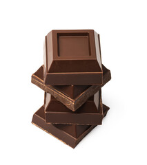 Dark chocolate pieces isolated on white background 