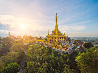 Prachulamanee Chedi, Thai temple. Golden pagoda in Nakhonsawan, Thailand