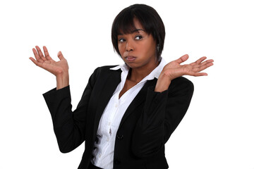 Afro-American businesswoman being fed up