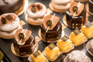 Delicious sweets on the show window