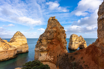 Amazing panoramic view of the coast of Portugal with huge beautiful cliffs.