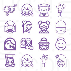 16 pack of female child  lineal web icons set