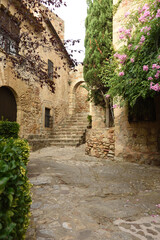 Fototapeta na wymiar streets and arch of the old town of medieval village of Pals; Girona province; Catalonia; Spain
