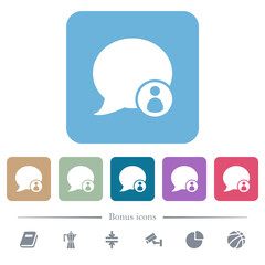 Blog comment sender flat icons on color rounded square backgrounds
