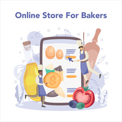 Baker and bakery online service or platform. Chef in the uniform