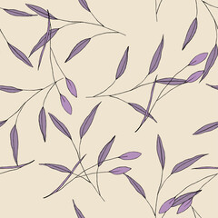 Naklejka premium Hand drawing summer decoration of green painting palm foliage or plants and vintage garden flowers. Trendy seamless vector design. Exotic pattern with tropical leaves in khaki jungle hawaii style.