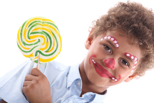 Child Made-up With Yellow Lollipop