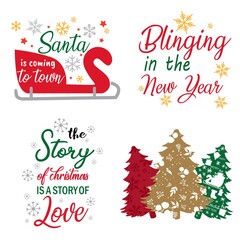 Funny Hand-drawn funny Merry Christmas art with text. Vector Art for print.