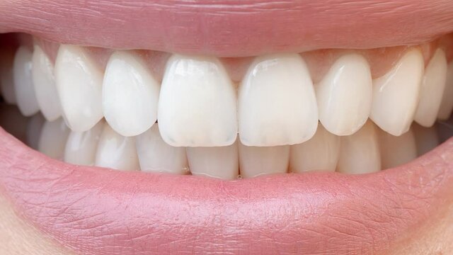 Smile of a charming girl with perfect white teeth close up. Perfect white teeth and a smile.