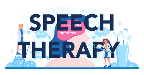 Fototapeta na wymiar Speech therapy typographic header. Didactic correction and treatment