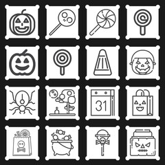 16 pack of halloween  lineal web icons set