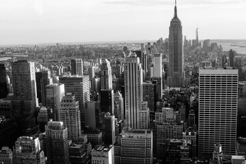 Manhattan , New York, USA, August 2015 , Aerial view of Manhattan buildings, Empire State and offices in black and white