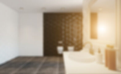 Fototapeta na wymiar Bathroom interior bathtub. 3D rendering.. Sunset.. Abstract blur phototography