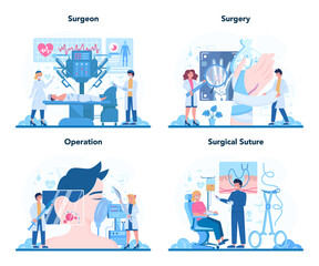 Surgeon online service or platform set. Doctor performing medical