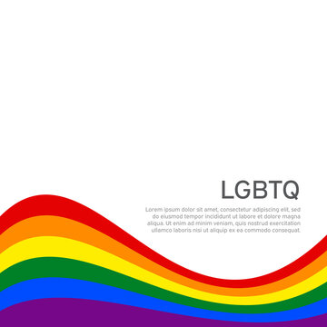 LGBT Concept - Rainbow Pride Flag Lgbtq With Place For Text. National Coming Out Day October 11. Wavy Rainbow LGBTQ Background In Flat Style. Multicolor Transgender Gay Lesbians Vector Poster